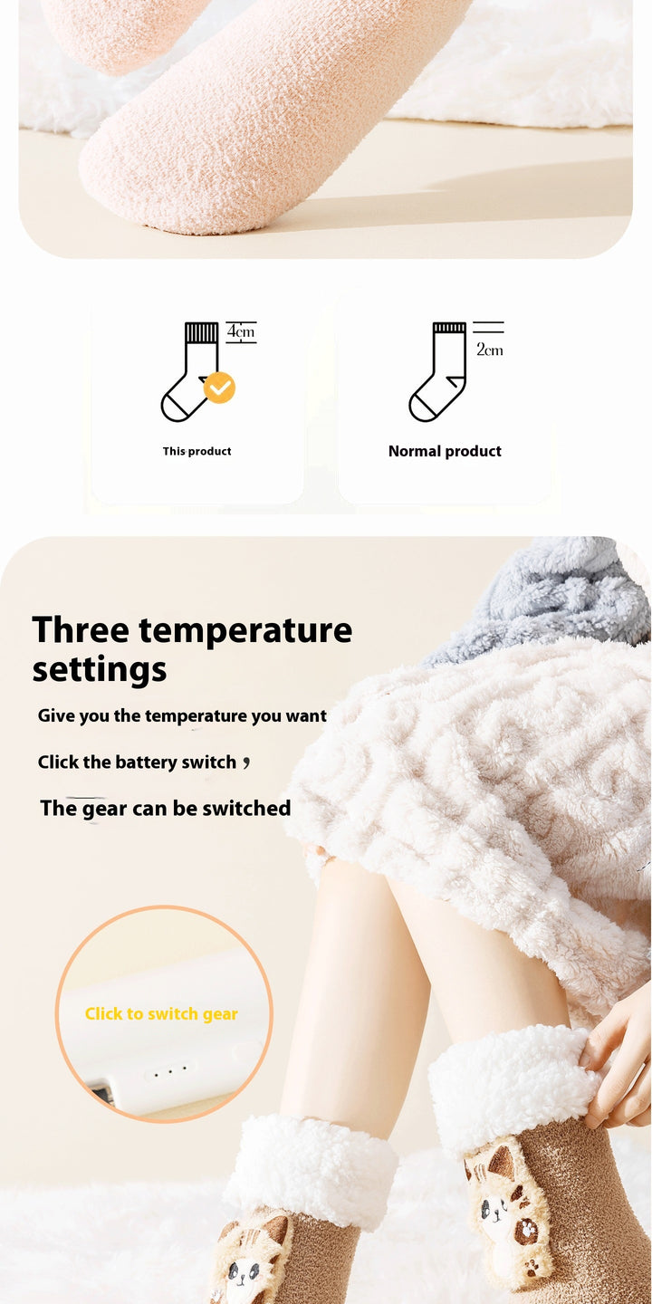 Fleece-lined heated socks with a duck design