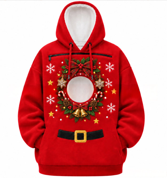 Hoodie with a cat peeking out of the pocket