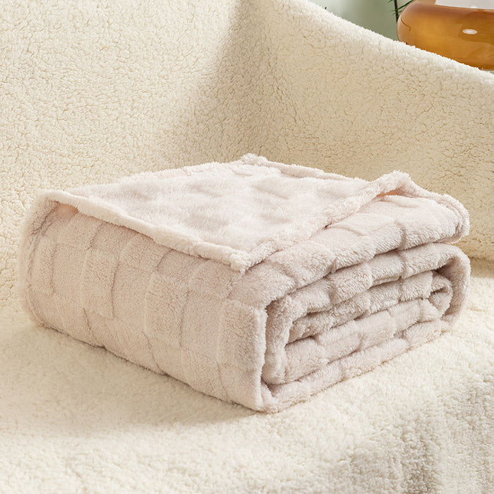 Hendrano Checkered Jacquard Plush Throw Blanket, Machine Washable