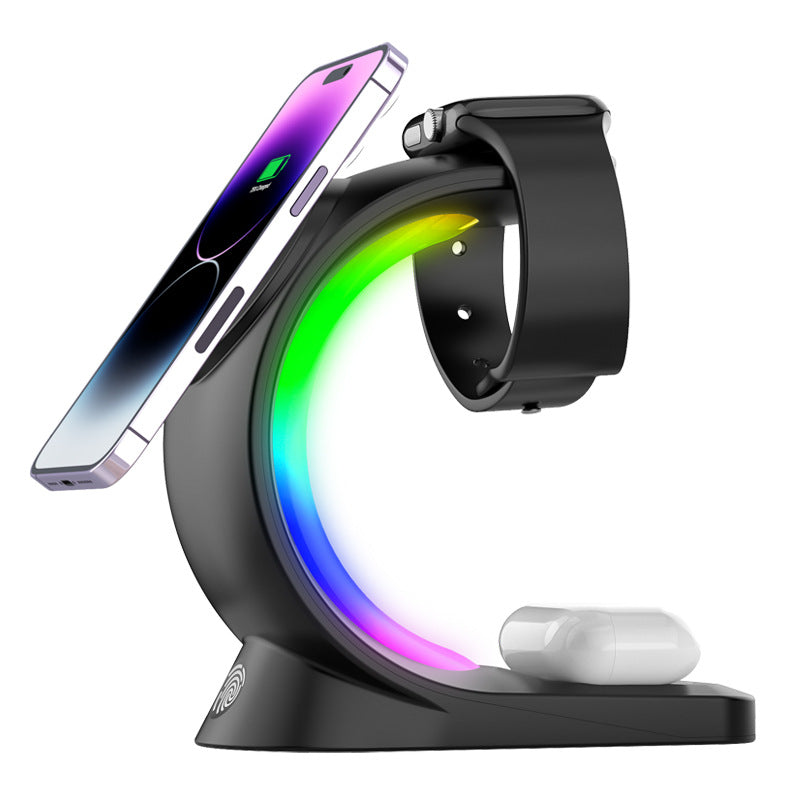 Magnetic wireless charging station with RGB light