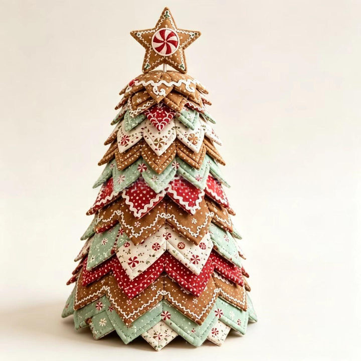 Quilted fabric Christmas tree with star topper