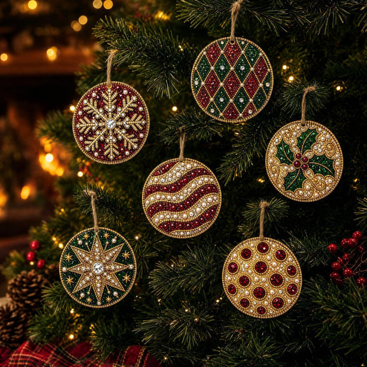 Wooden diamond painting Christmas ornaments set