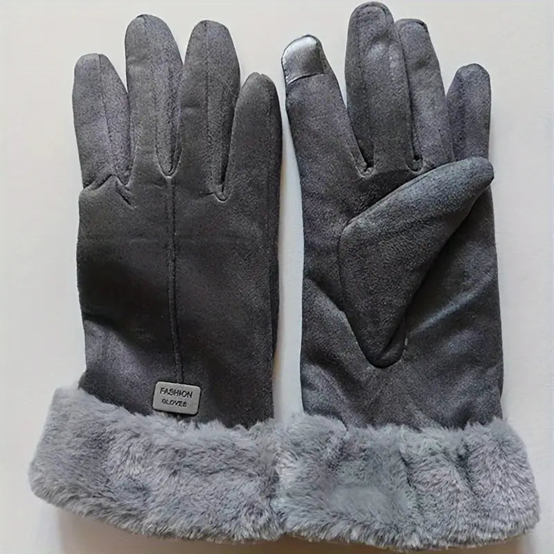 Warm Suede Gloves with Soft Velvet Lining and Plush Cuff