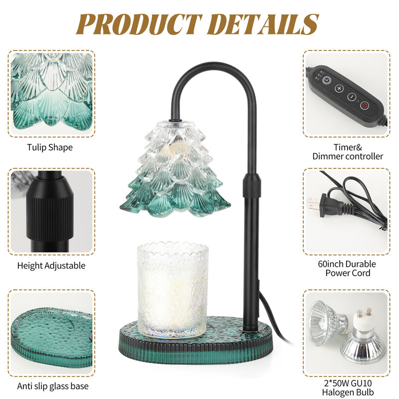 Green Candle Warmer Lamp with Timer and Dimmer, Wax Melter
