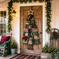 Patchwork-look Christmas tree door hanging