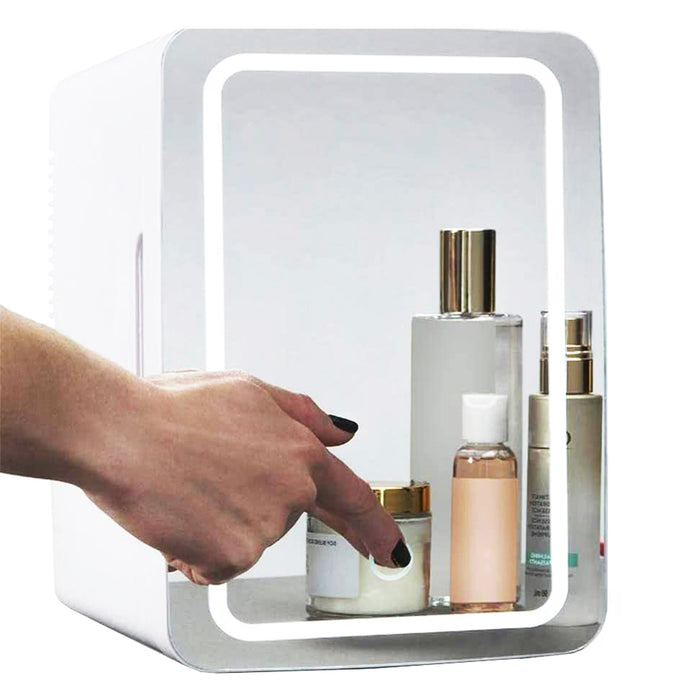 Hendrano Mini Skincare Fridge with LED Mirror Door, Cools and Warms
