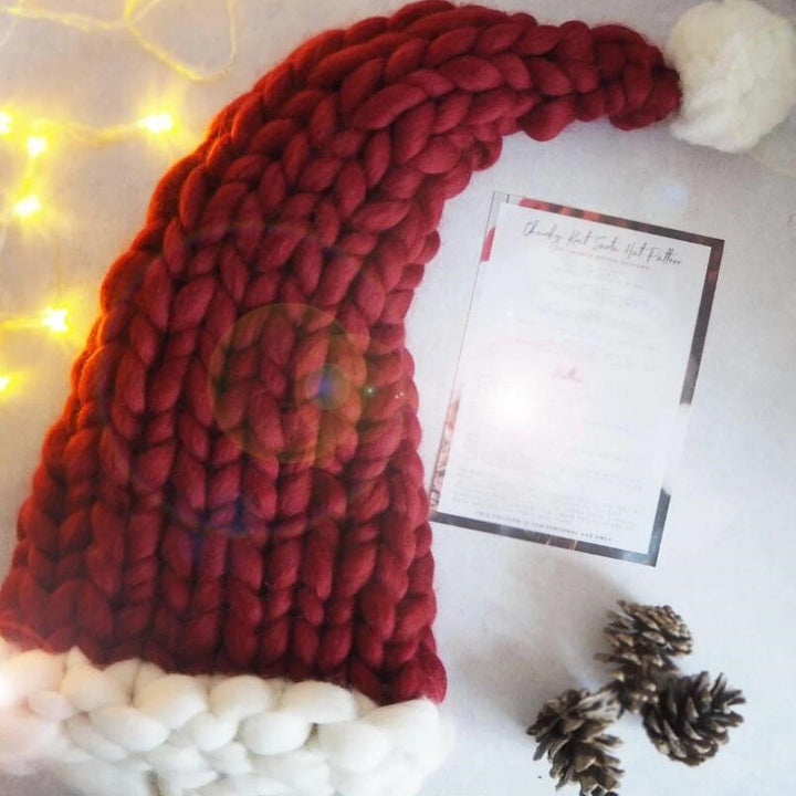Red chunky knit Santa hat with pompom