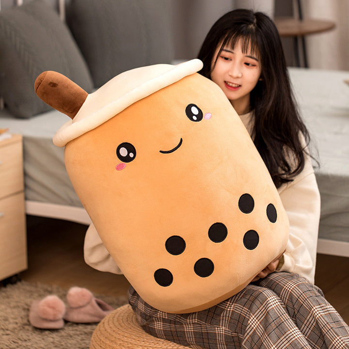 Brown boba tea plush pillow