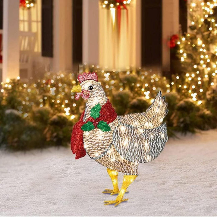 WinterHen LED Chicken with Scarf – Illuminating Christmas Decoration for Indoor and Outdoor