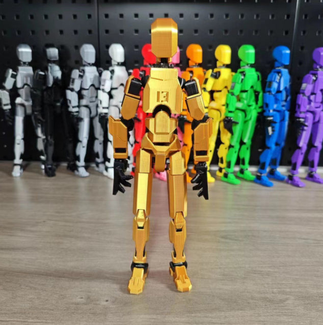 Orange poseable 3D printed robot figure