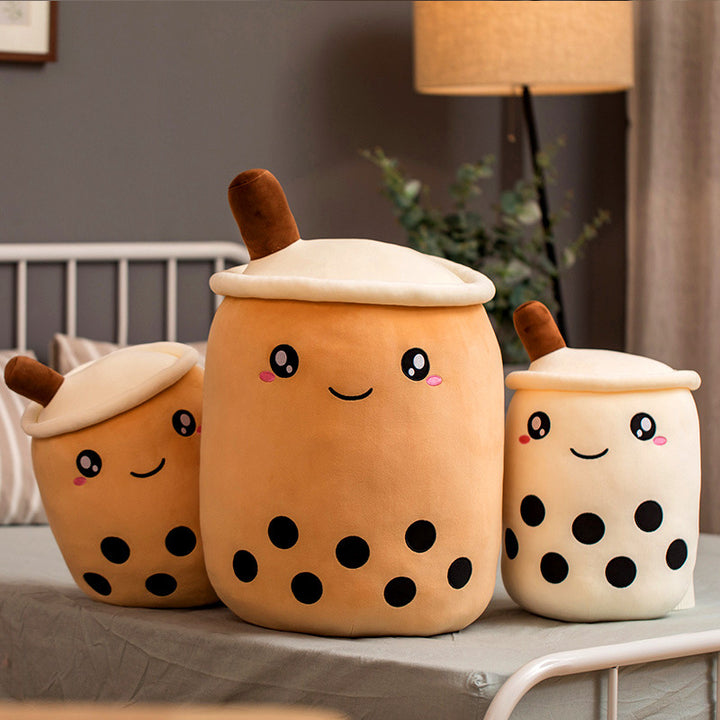 Brown boba tea plush pillow