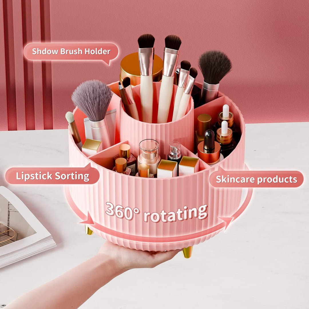 360° Rotating Makeup Organizer with 5 Compartments