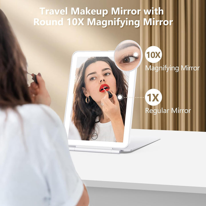 Rechargeable Lighted Travel Makeup Mirror with 10X Magnification