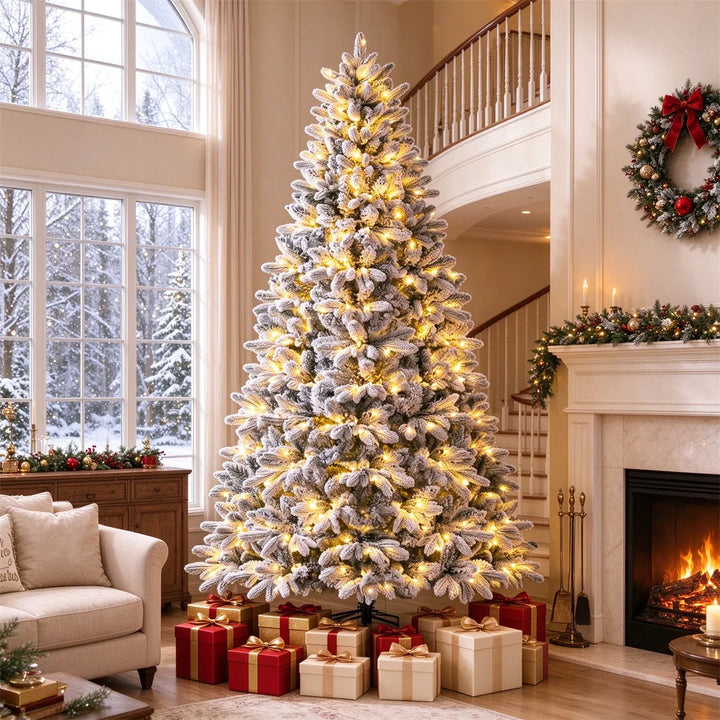 Flocked half Christmas tree against wall