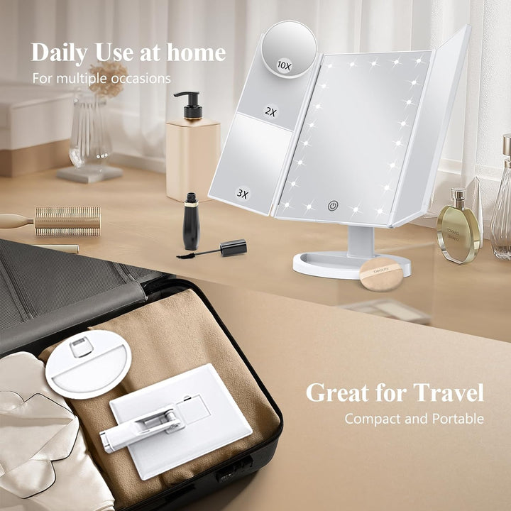 Hendrano™ Tri-Fold LED Makeup Mirror with 10x Magnification and Tray