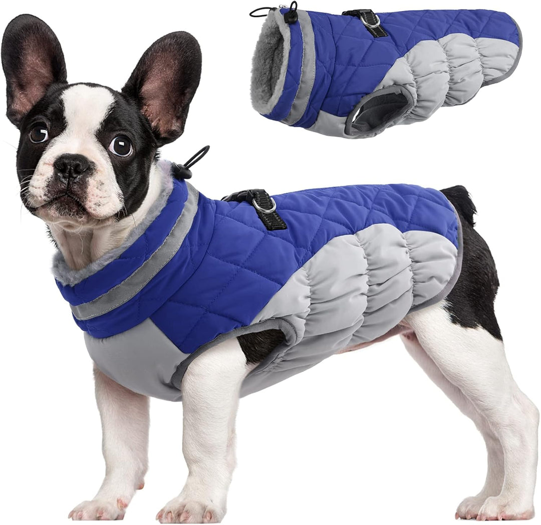Waterproof Winter Dog Coat with Built-In Harness and Fleece