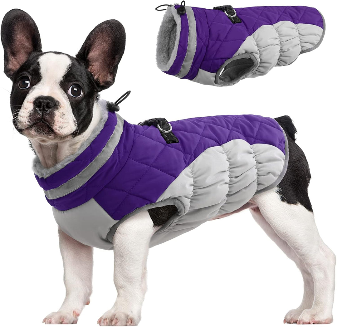 Waterproof Winter Dog Coat with Built-In Harness and Fleece