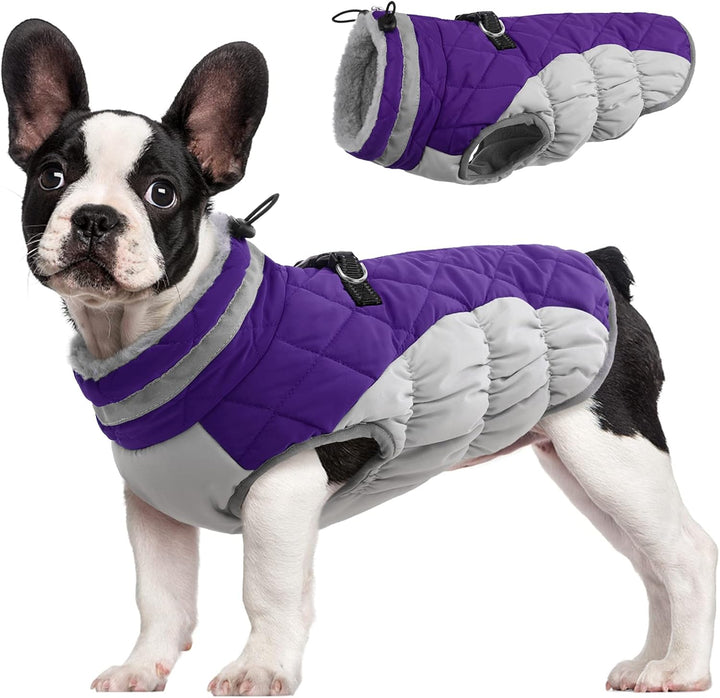 Waterproof Winter Dog Coat with Built-In Harness and Fleece
