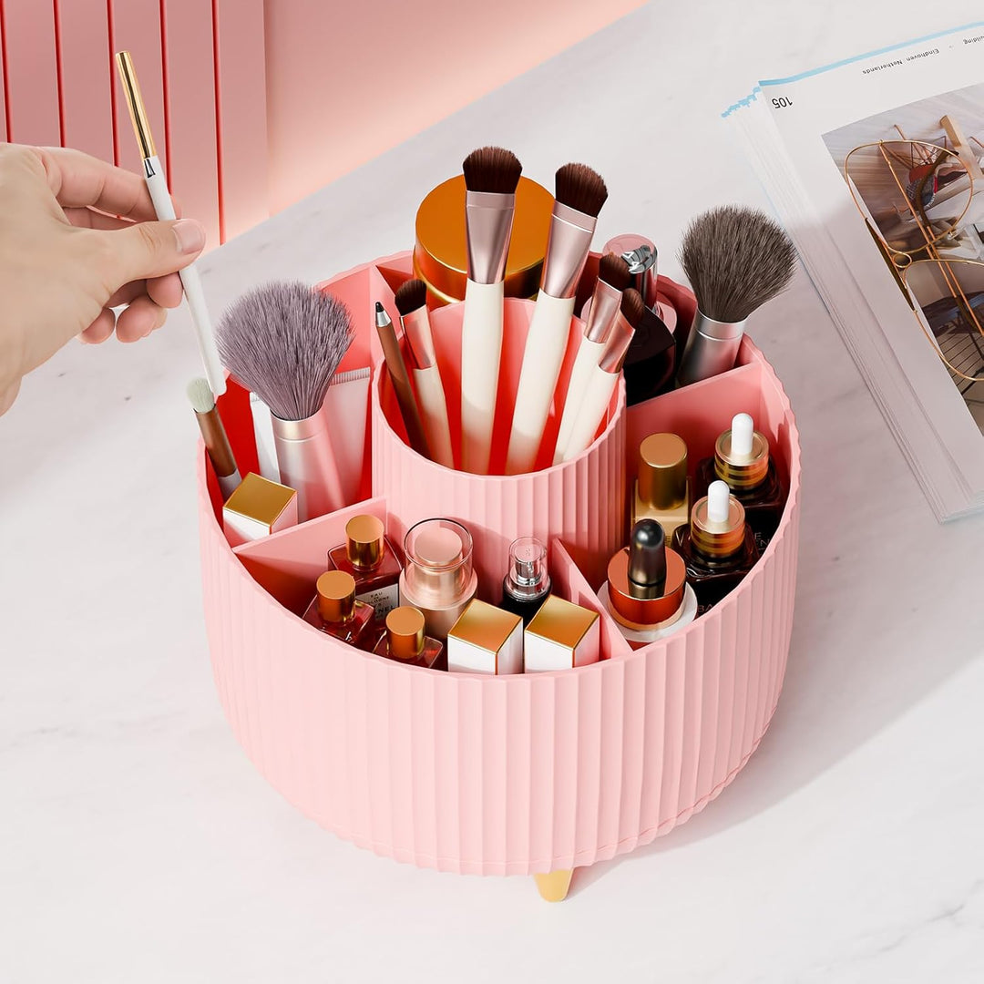 360° Rotating Makeup Organizer with 5 Compartments