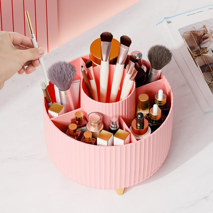 360° Rotating Makeup Organizer with 5 Compartments