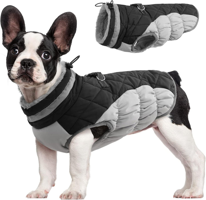Waterproof Winter Dog Coat with Built-In Harness and Fleece