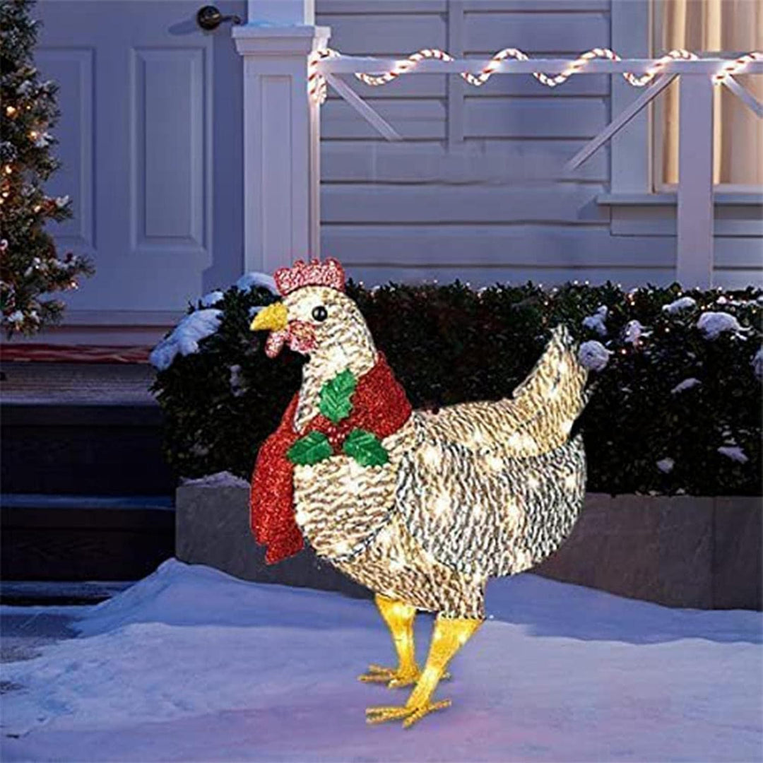 WinterHen LED Chicken with Scarf – Illuminating Christmas Decoration for Indoor and Outdoor