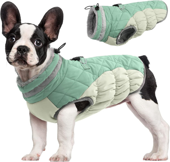 Waterproof Winter Dog Coat with Built-In Harness and Fleece