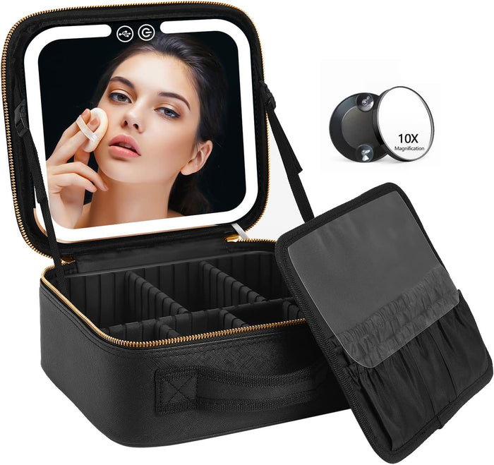 Hendrano™ Makeup Case with LED Mirror, USB Charging and Brush Slots