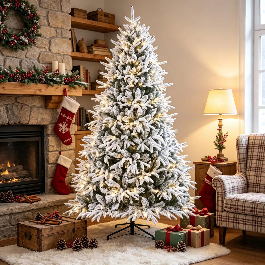 Extra full flocked pre-lit Christmas tree