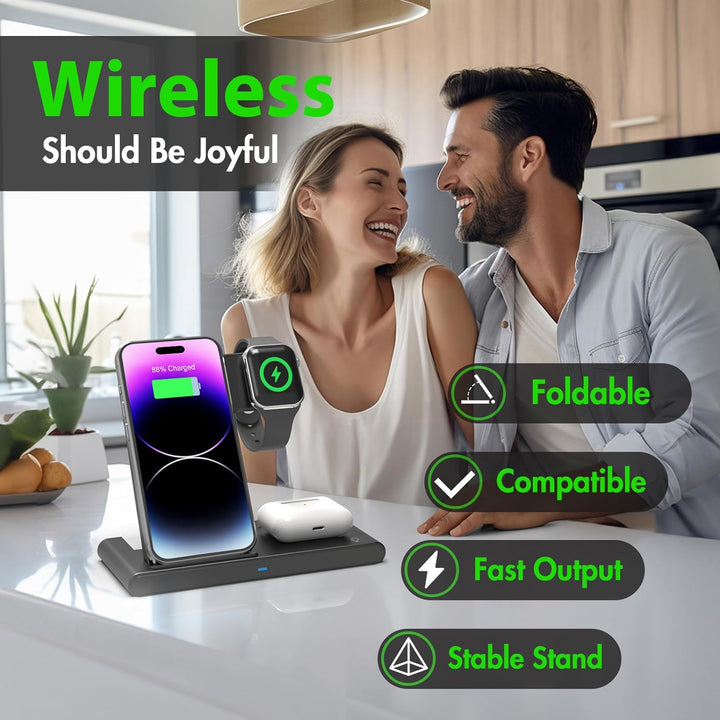 3-in-1 Foldable Wireless Charger for iPhone, Watch and AirPods