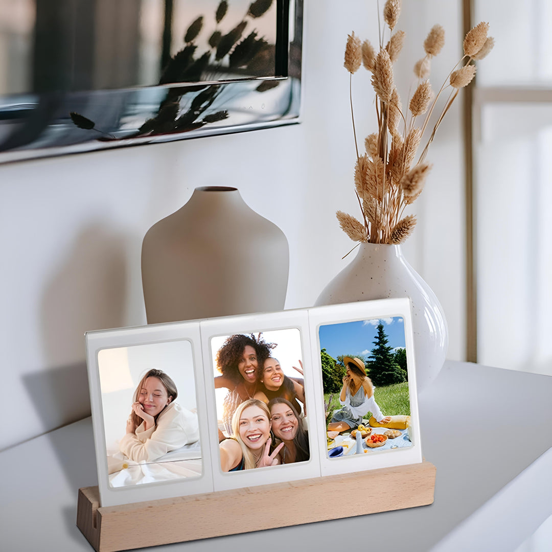 Light-Up Photo Frame with Three Slots for Photos and Tickets