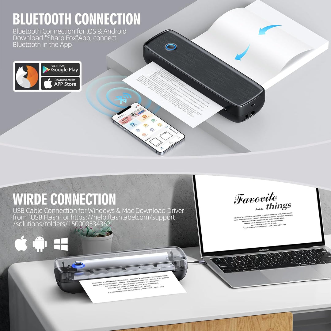 Portable Inkless Thermal Printer with Bluetooth and USB-C