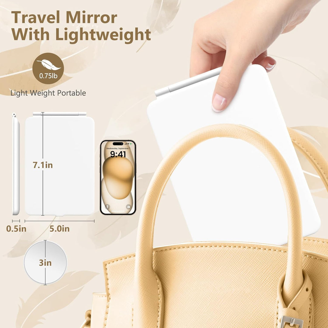 Rechargeable Lighted Travel Makeup Mirror with 10X Magnification