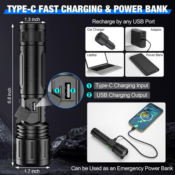 Hendrano™ Super Bright Rechargeable LED Flashlight with Power Bank