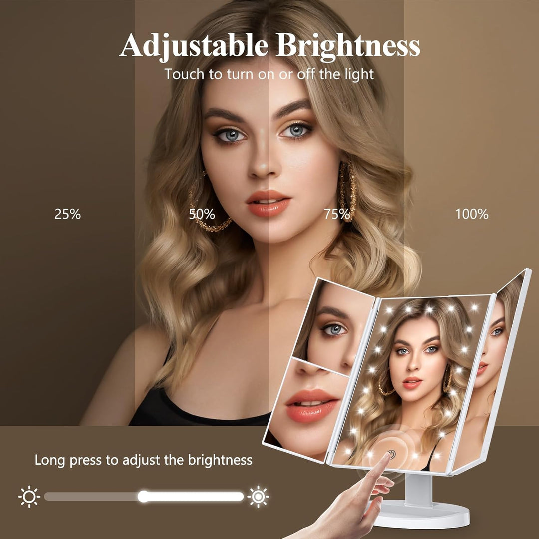 Hendrano™ Tri-Fold LED Makeup Mirror with 10x Magnification and Tray