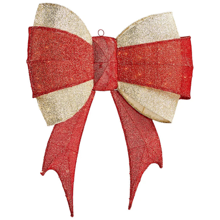 Hendrano 3 ft Lighted Red and Gold Christmas Bow with 200 LEDs