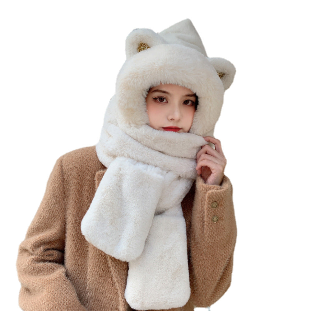 Plush heated hood with scarf and ears