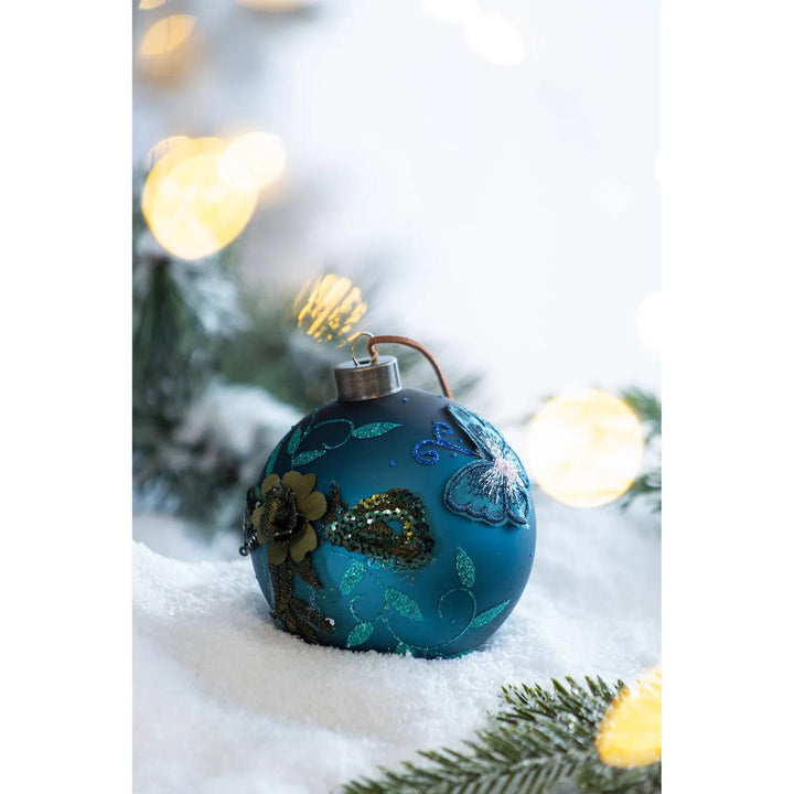 Teal glitter glass Christmas ball ornaments