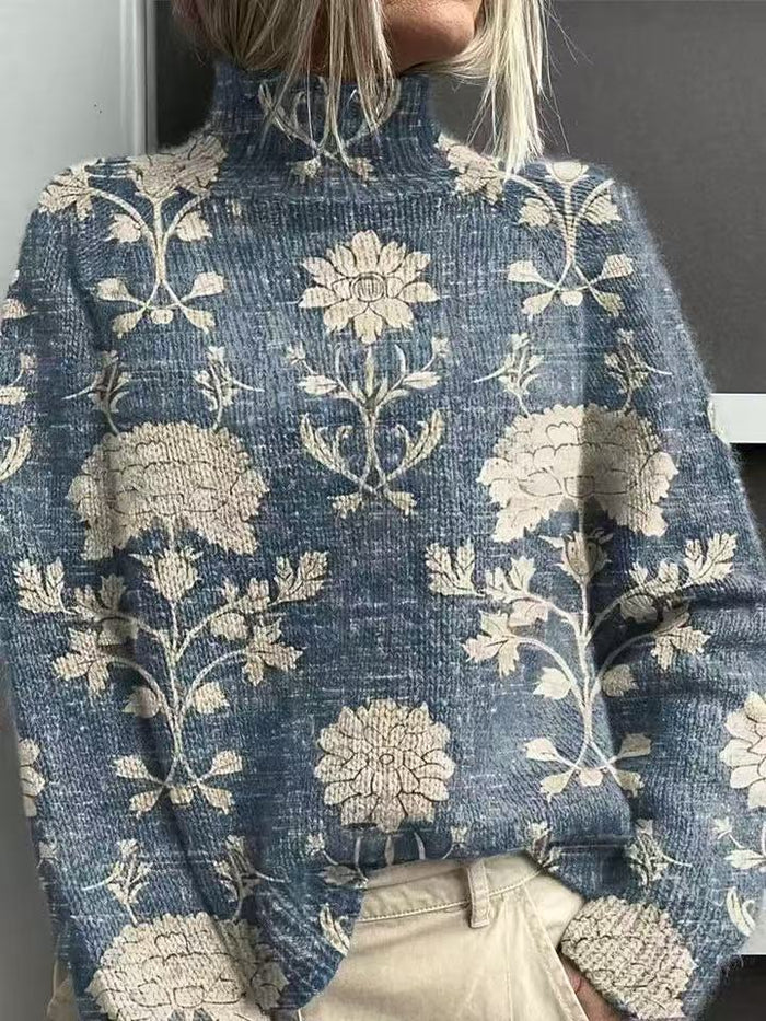 Hendrano Loose Printed Turtleneck Sweater for Women