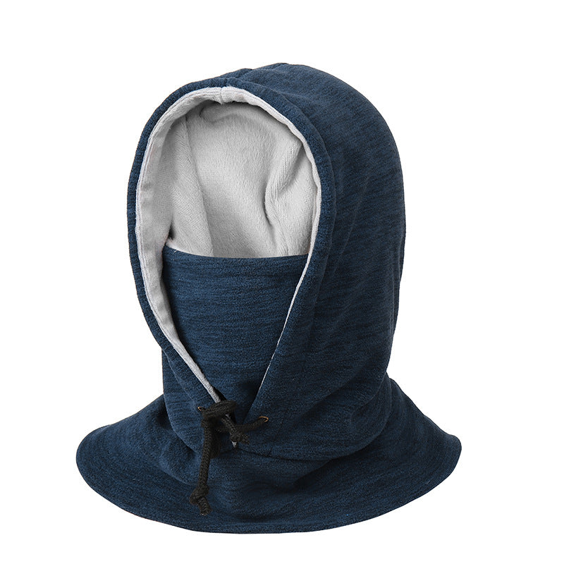 Person wearing a fleece balaclava hood