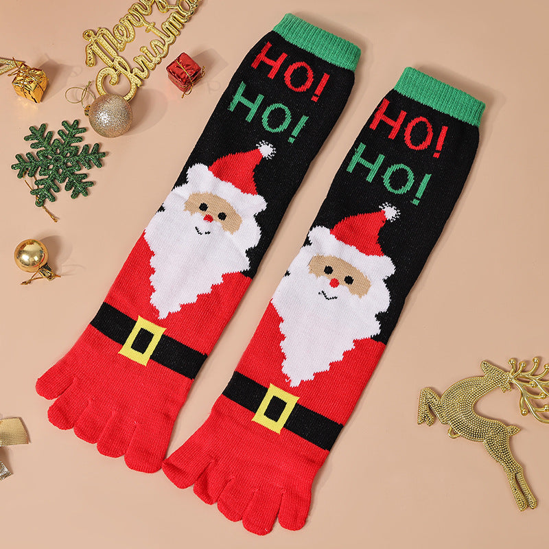 Knee-high Christmas toe socks with penguins