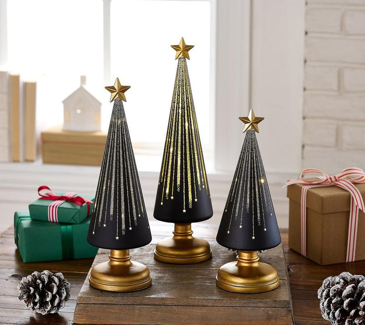 LED Light-Up Christmas Tree Set of 3 with Built-In Timer