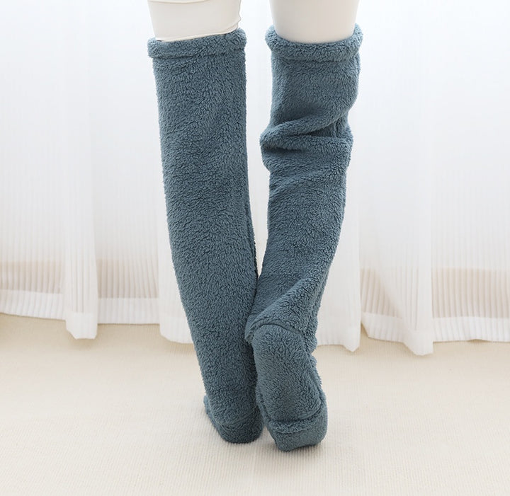 Plush over-the-knee leg warmers with drawstring