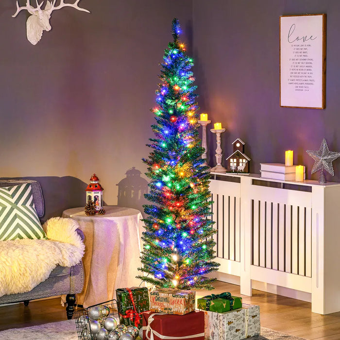 Hendrano 6 ft Green Pencil Christmas Tree with Multicolor LED Lights