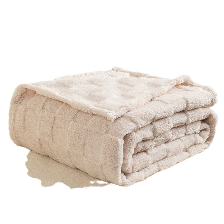 Cream checkered jacquard plush throw blanket