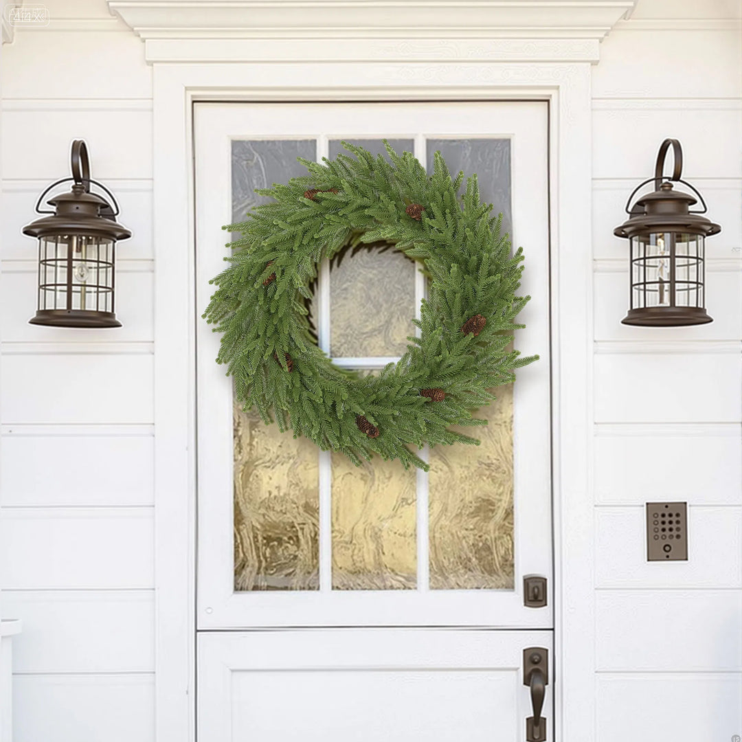 Rustic pine Christmas wreath with pine cones