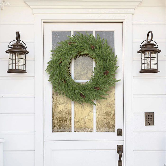 Hendrano 24 in Rustic Norfolk Pine Christmas Wreath with Pine Cones