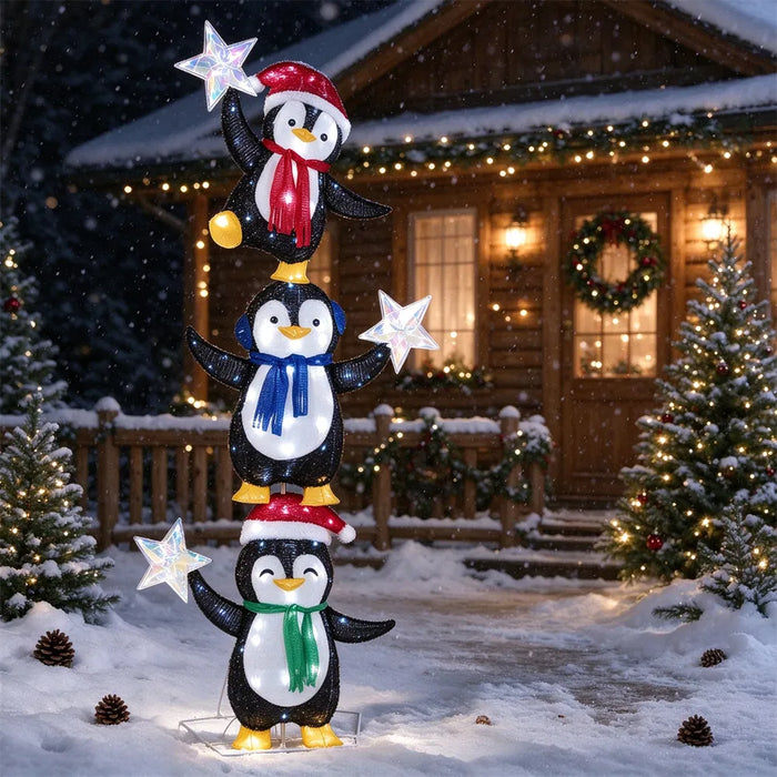Hendrano 6 ft Lighted Penguin Trio Christmas Decoration