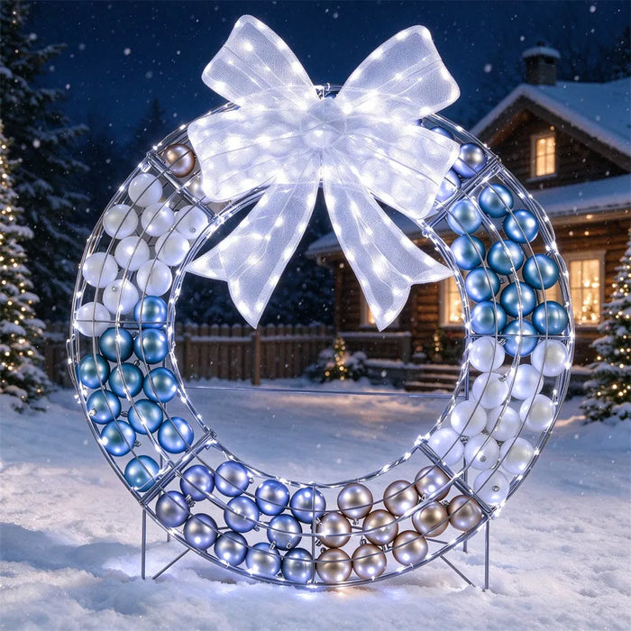 Hendrano Freestanding Lighted Christmas Wreath with 88 Ornaments