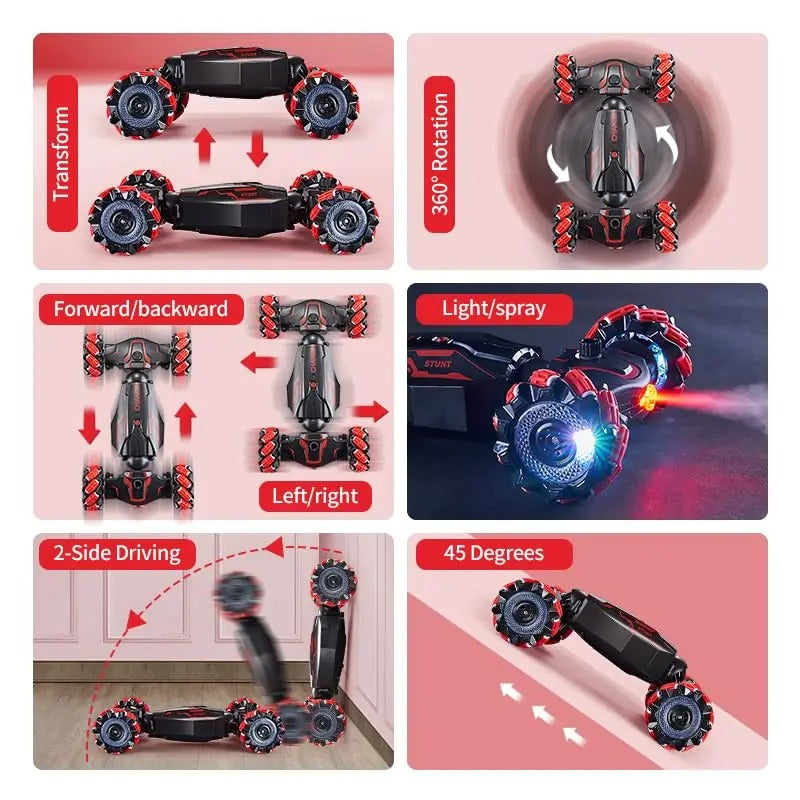 Hand Gesture RC Stunt Car with 4WD, 360° Spins and LED Lights